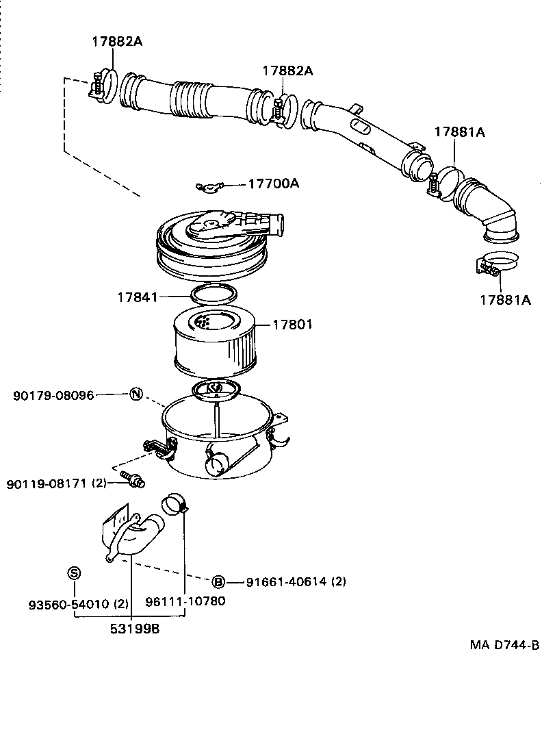 17103-54070 PIPE SUB-ASSY, AIR CLEANER, NO.2 product image