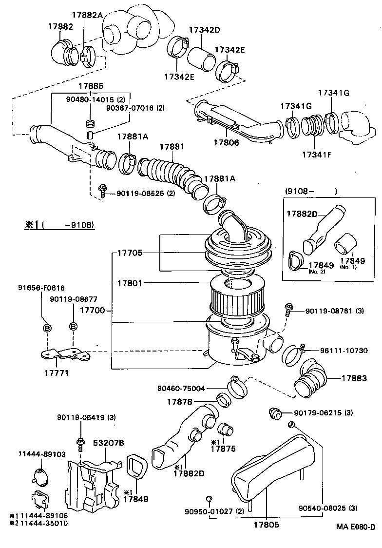 17103-54050 PIPE SUB-ASSY, AIR CLEANER, NO.2 product image
