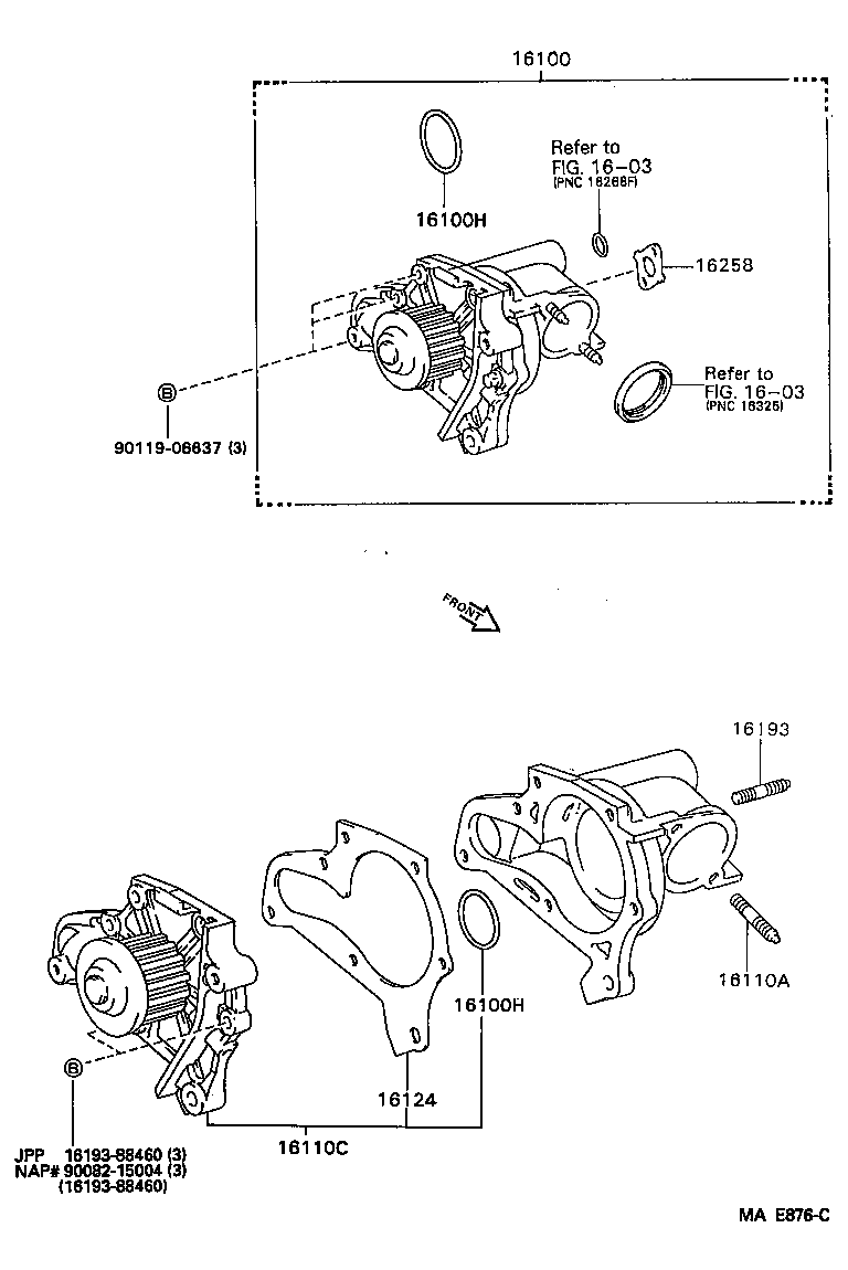 Toyota 16100-09070 PUMP ASSY, ENGINE WATER