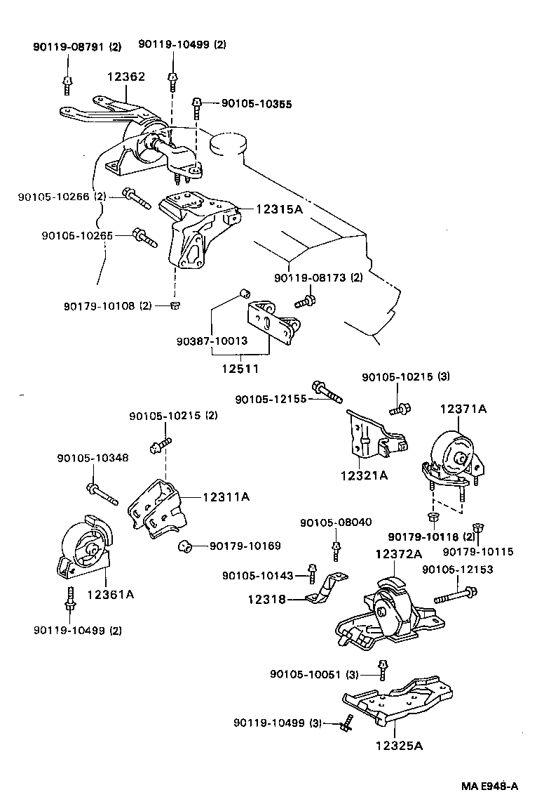 12361-64210 INSULATOR, ENGINE MOUNTING, FRONT(FOR TRANSVERSE ENGINE) product image