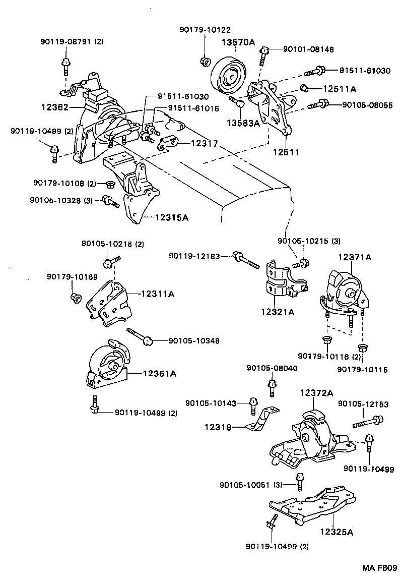 12361-15190 INSULATOR, ENGINE MOUNTING, FRONT(FOR TRANSVERSE ENGINE) product image