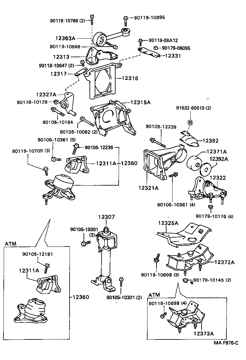 12361-74253 INSULATOR, ENGINE MOUNTING, FRONT(FOR TRANSVERSE ENGINE) product image