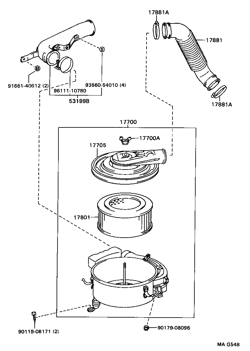 17103-54070 PIPE SUB-ASSY, AIR CLEANER, NO.2 product image