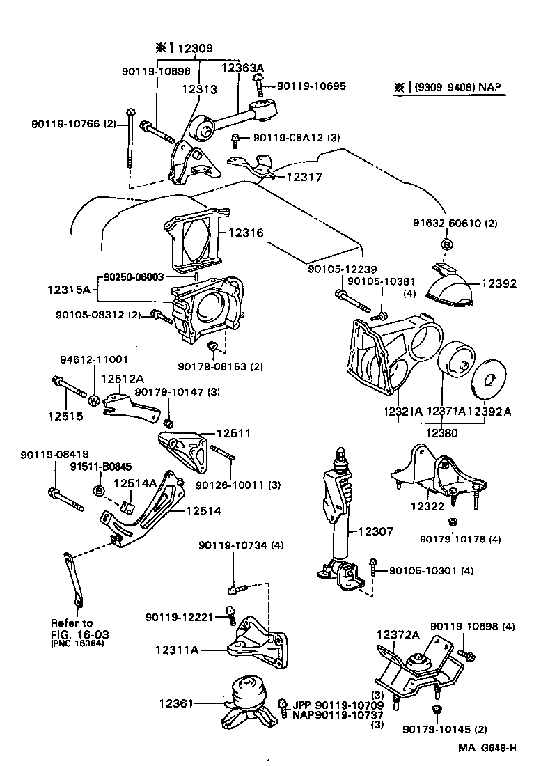 Toyota 12313-03020 BRACKET, ENGINE MOUNTING CONTROL(FOR TRANSVERSE ENGINE)