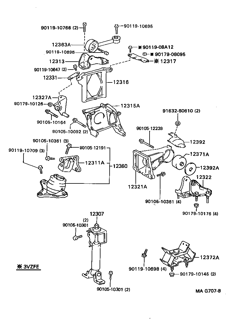 12327-62050 STAY, ENGINE MOUNTING, NO.2 RH product image