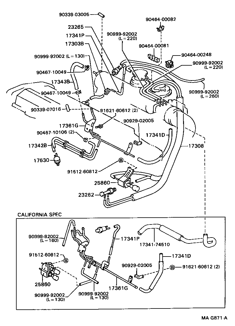 Toyota 17341-74520 HOSE, NO.1(FOR IDLE-UP)