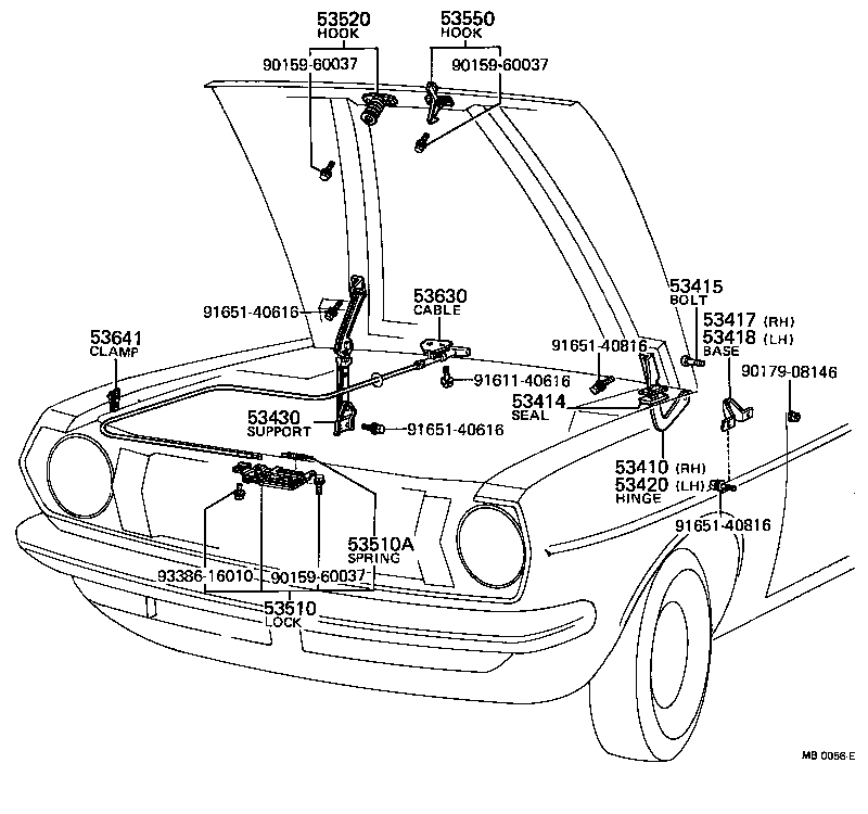 53550-19025 HOOK ASSY, HOOD AUXILIARY CATCH product image