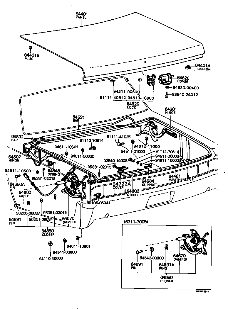 64502-30020 HINGE SUB-ASSY, LUGGAGE COMPARTMENT DOOR, LH product image