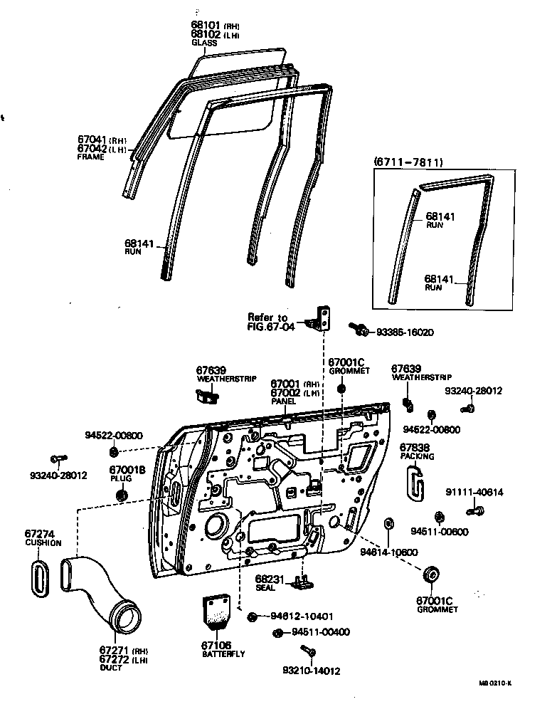 67862-91402 WEATHERSTRIP, FRONT DOOR, LH product image