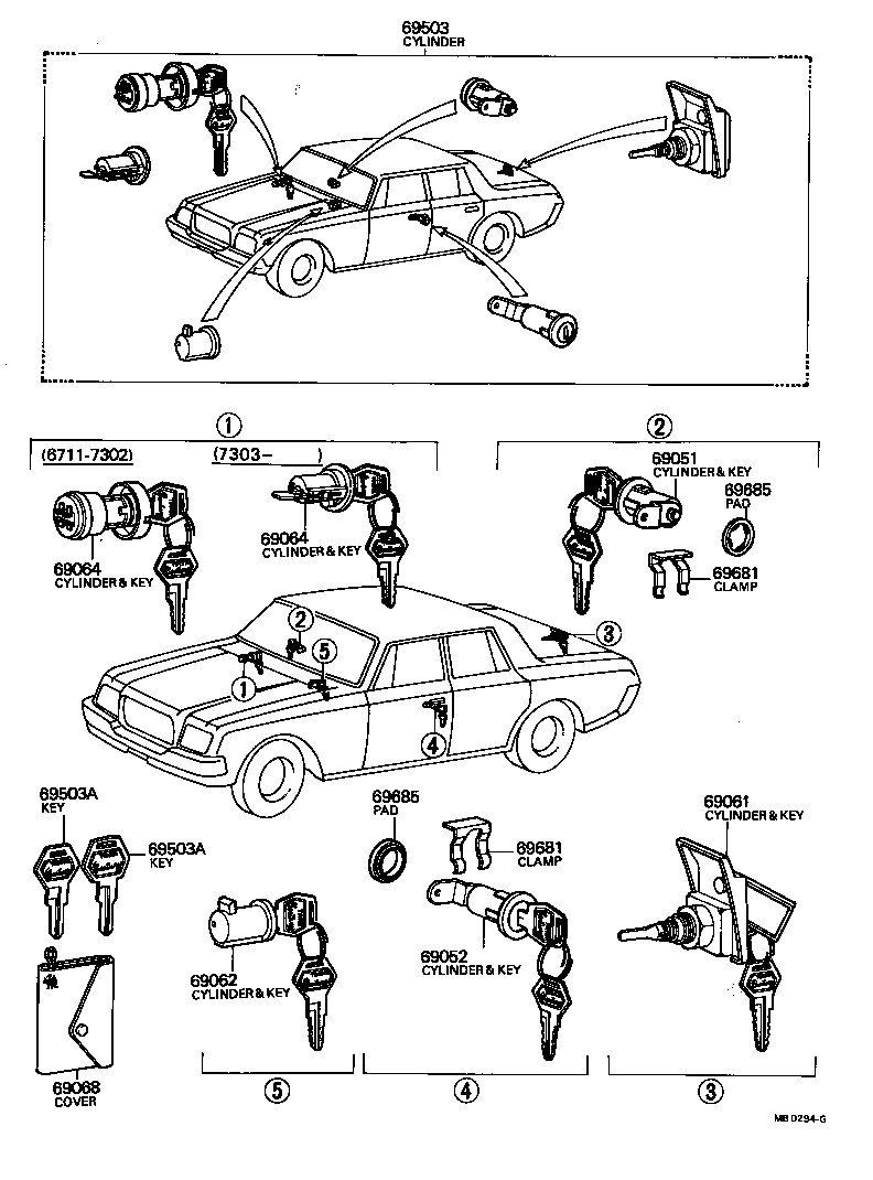 69062-40020 CYLINDER & KEY SET, GLOVE COMPARTMENT LOCK product image