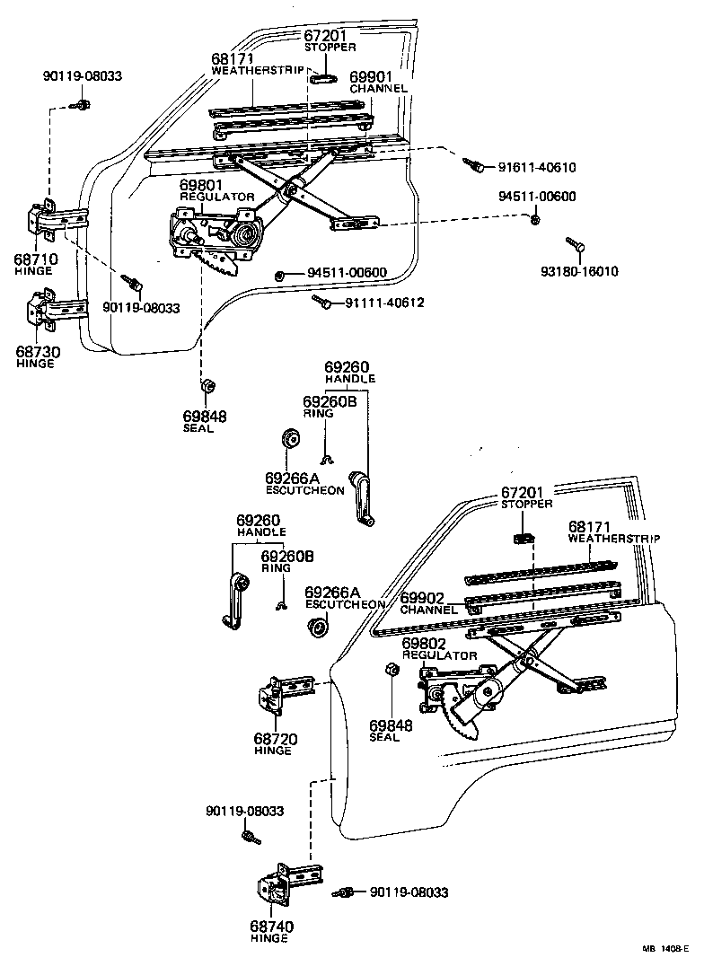 69810-95700 REGULATOR SUB-ASSY, FRONT DOOR WINDOW, RH product image