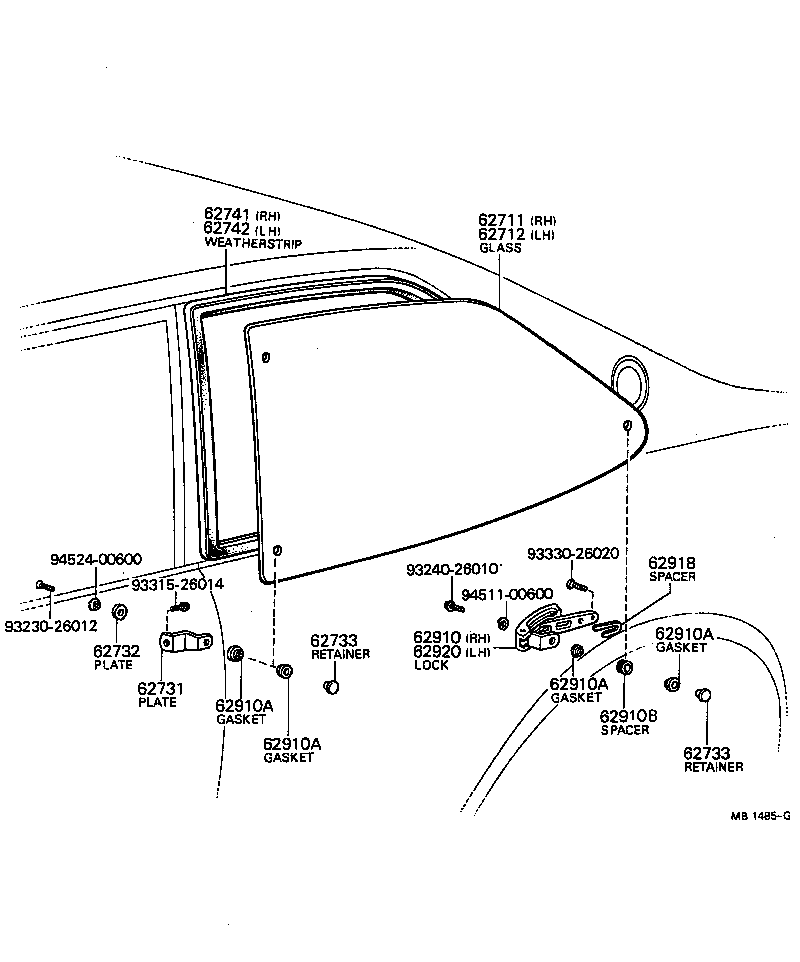 62711-14010 GLASS, QUARTER WINDOW, RH product image