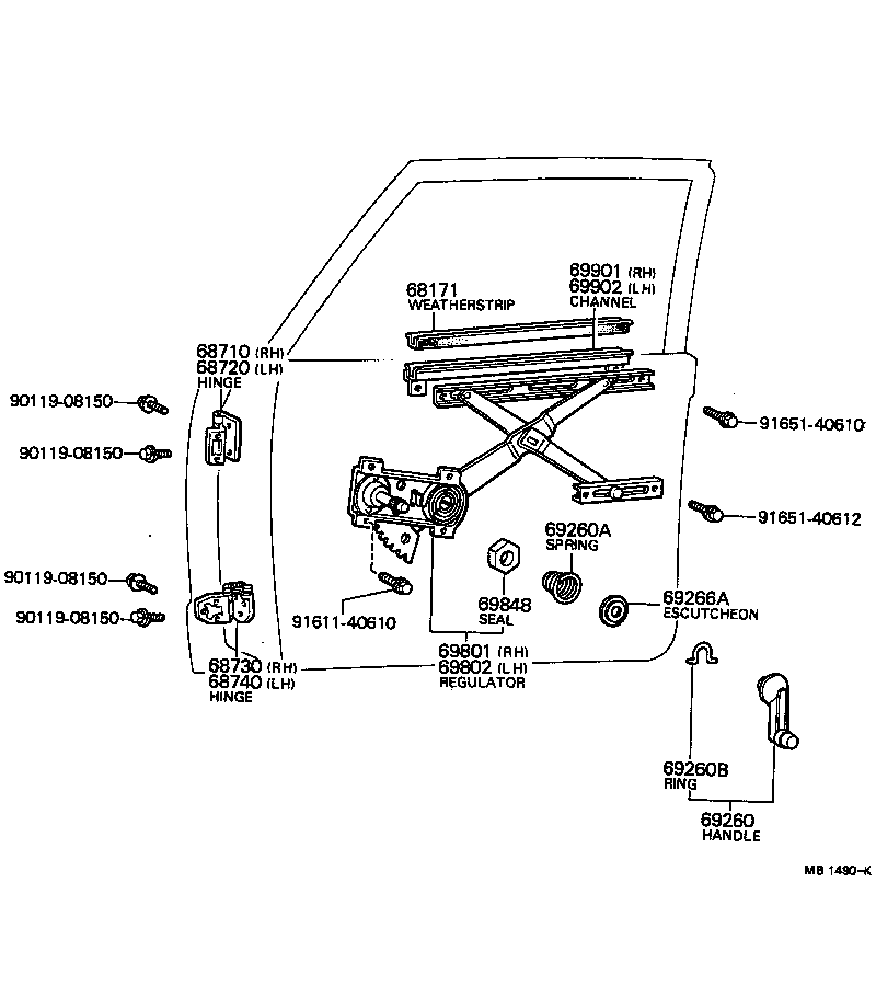 69802-14021 REGULATOR SUB-ASSY, FRONT DOOR WINDOW, LH product image