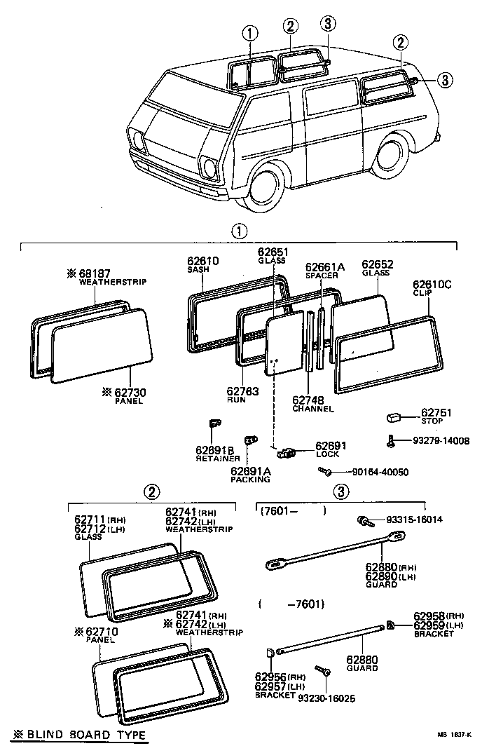 62732-95702 GLASS, SIDE WINDOW, NO.2, FRONT (FOR SLIDE TYPE) product image