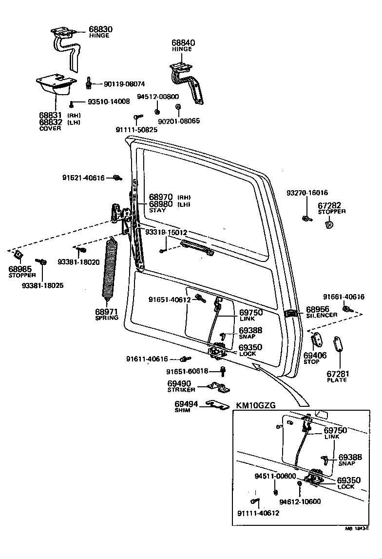 68950-95700 STAY ASSY, BACK DOOR, RH product image
