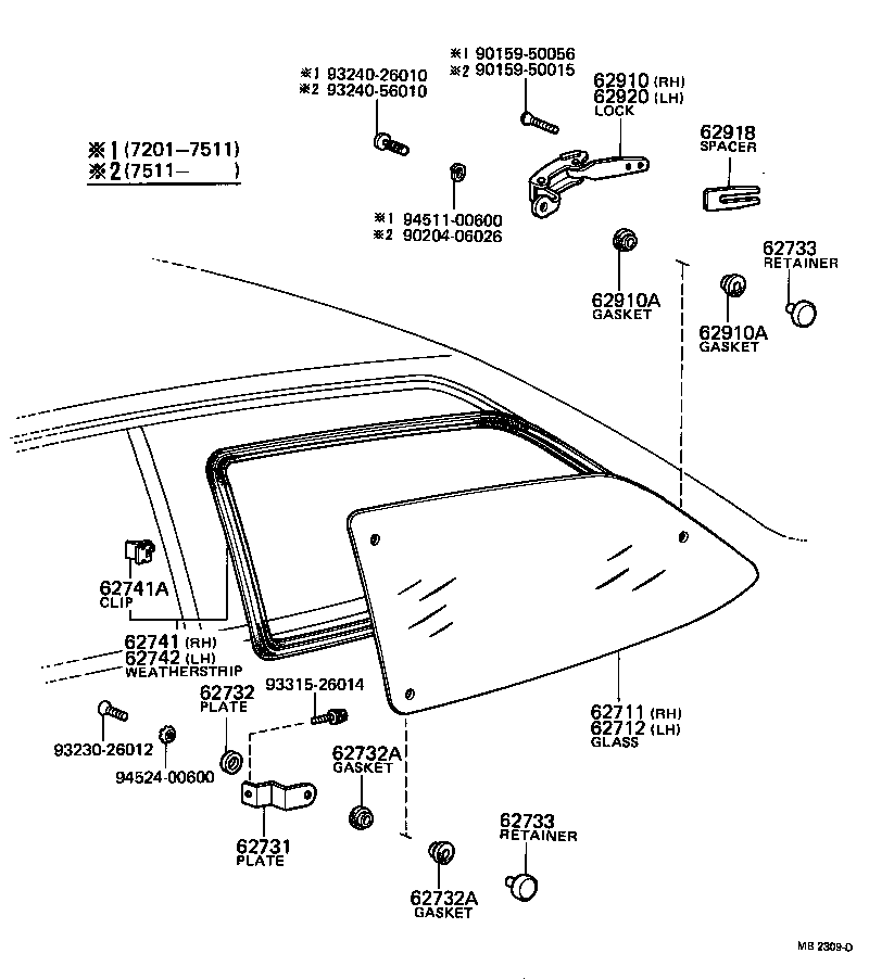 62071-10020 GLASS, QUARTER WINDOW, RH product image