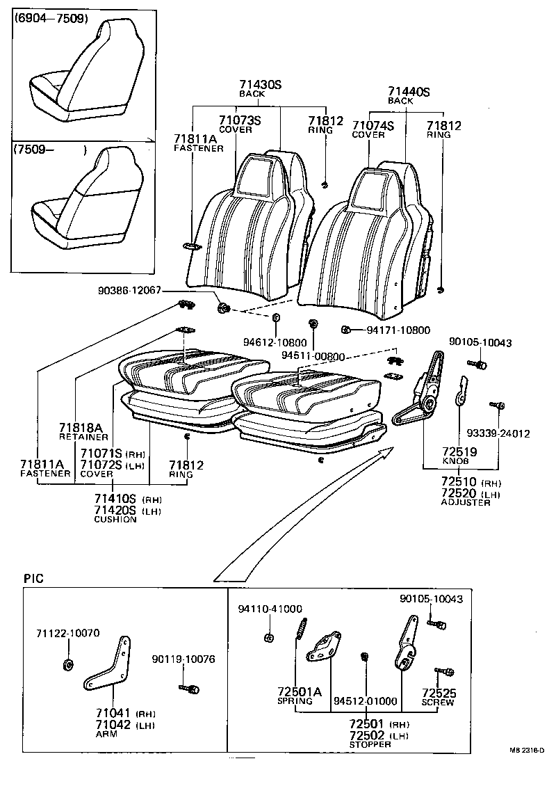 71420-11010 CUSHION ASSY, FRONT SEAT, LH (FOR SEPARATE TYPE) product image