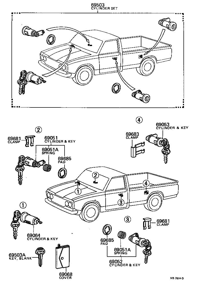 69064-89102 CYLINDER & KEY SET, IGNITION SWITCH LOCK product image