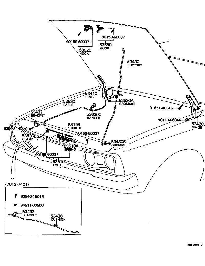 53550-19045 HOOK ASSY, HOOD AUXILIARY CATCH product image