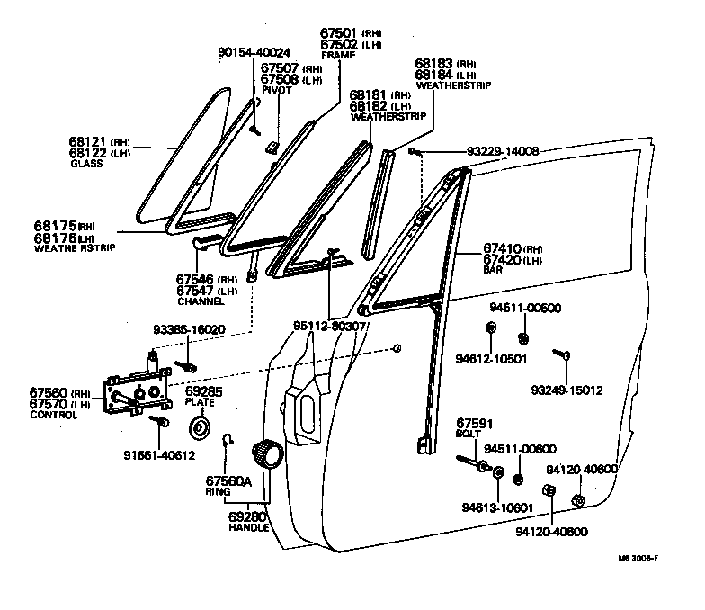 67401-91403 BAR ASSY, FRONT DOOR WINDOW DIVISION, RH product image