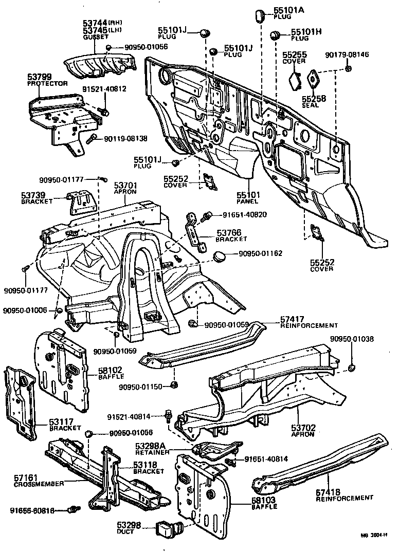 Toyota 53701-20908 APRON SUB-ASSY, FRONT FENDER, RH
