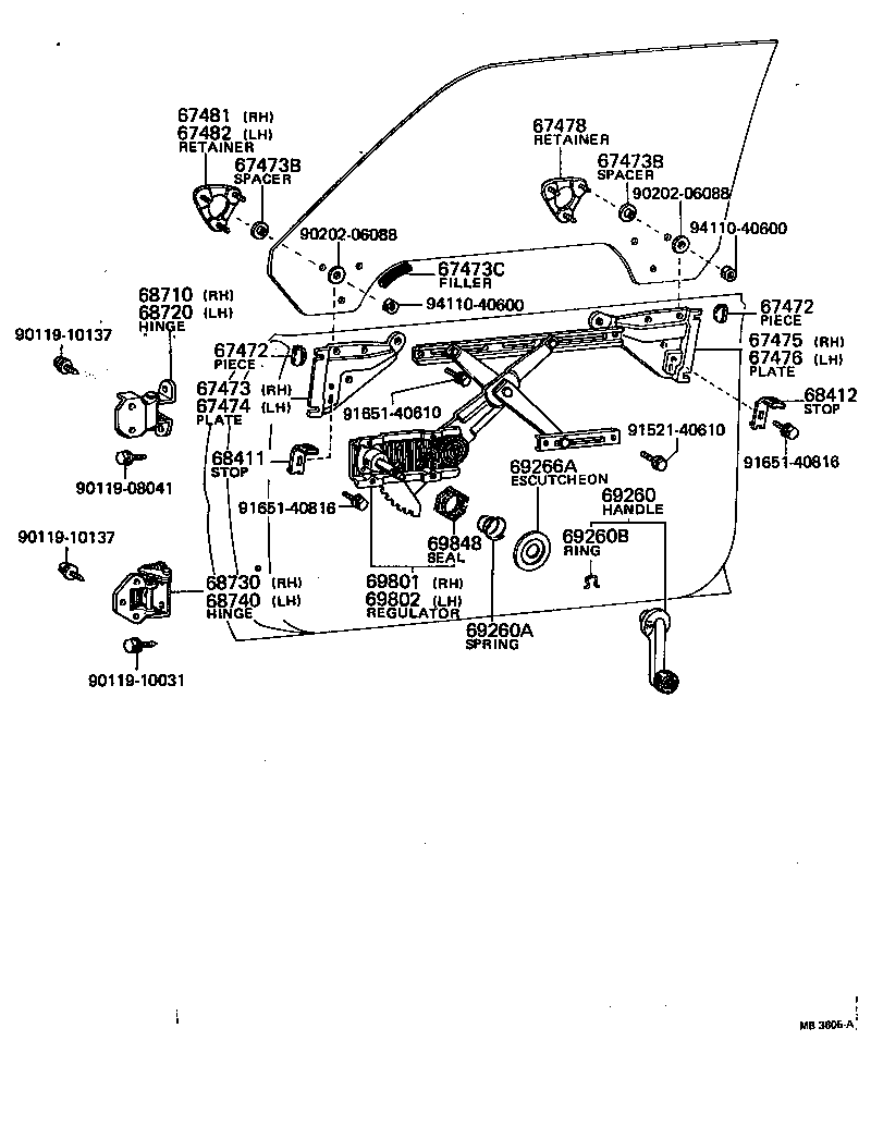 69801-95502 REGULATOR SUB-ASSY, FRONT DOOR WINDOW, RH product image