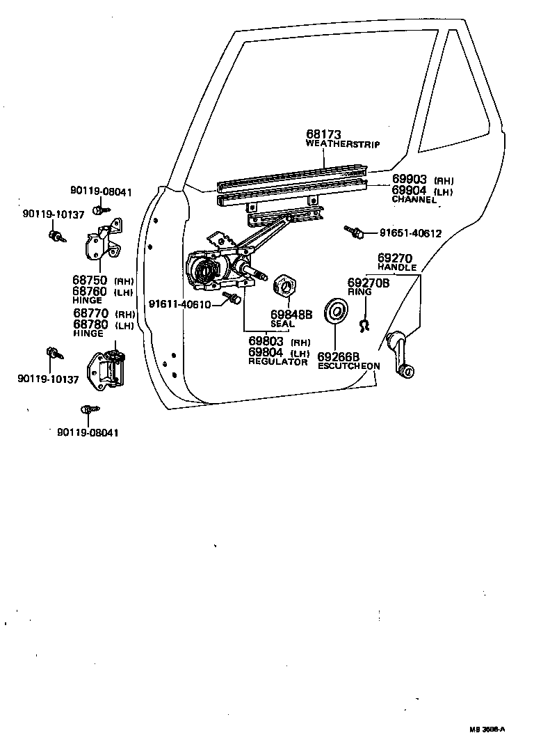 69804-20080 REGULATOR SUB-ASSY, REAR DOOR WINDOW, LH product image