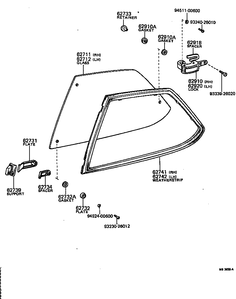 68104-20060 GLASS, QUARTER WINDOW, LH product image