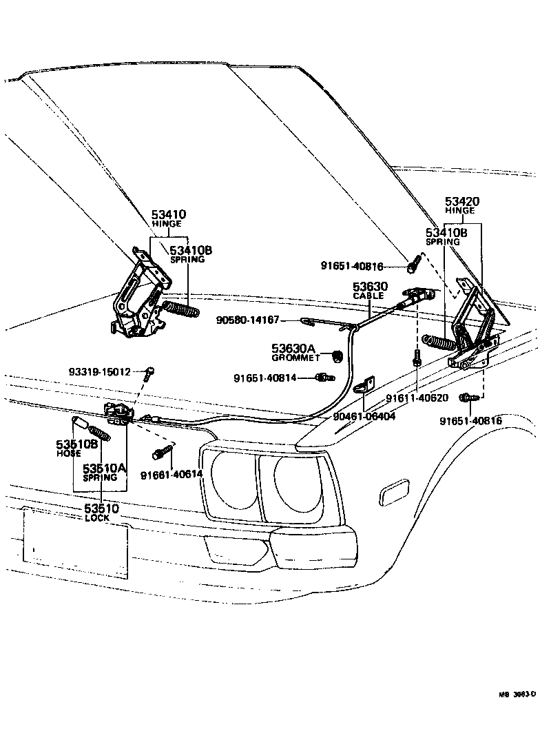Toyota 53630-20101 CABLE ASSY, HOOD LOCK CONTROL