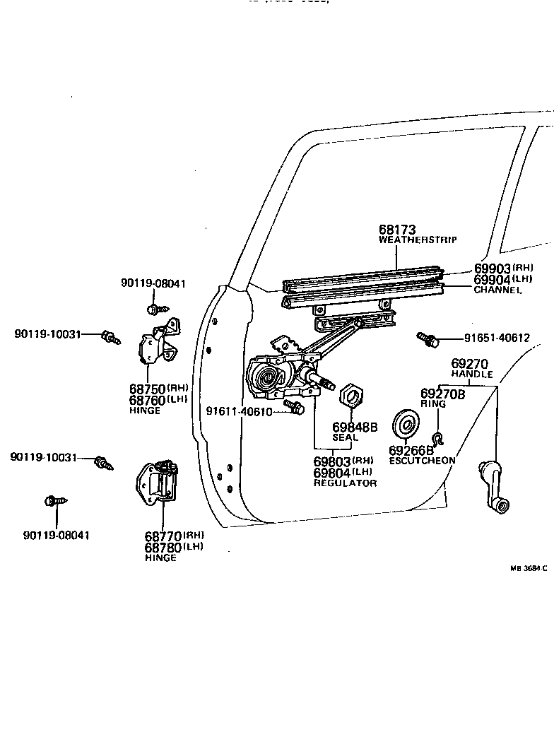 Toyota 69804-20082 REGULATOR SUB-ASSY, REAR DOOR WINDOW, LH