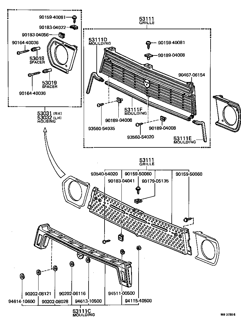 53102-19015 MOULDING, RADIATOR GRILLE, UPPER product image