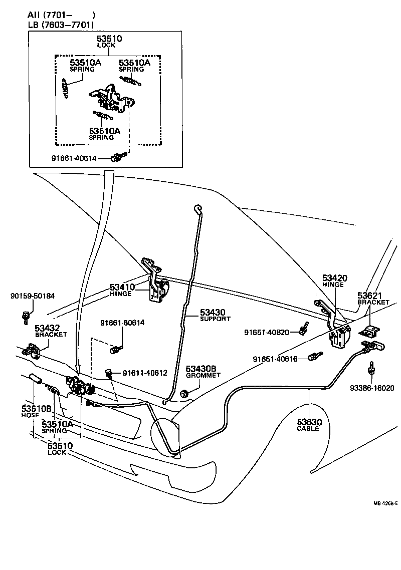 Toyota 53630-12092 CABLE ASSY, HOOD LOCK CONTROL