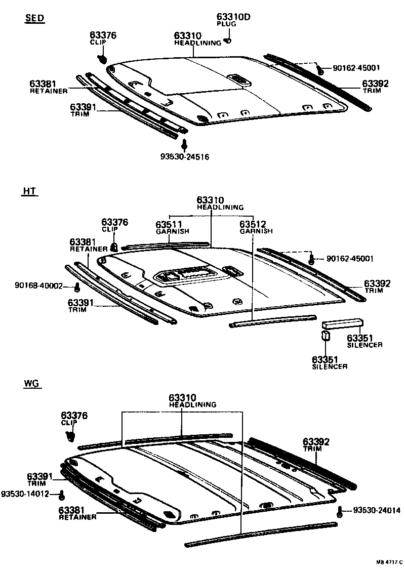Toyota 63310-20110 HEADLINING ASSY, ROOF