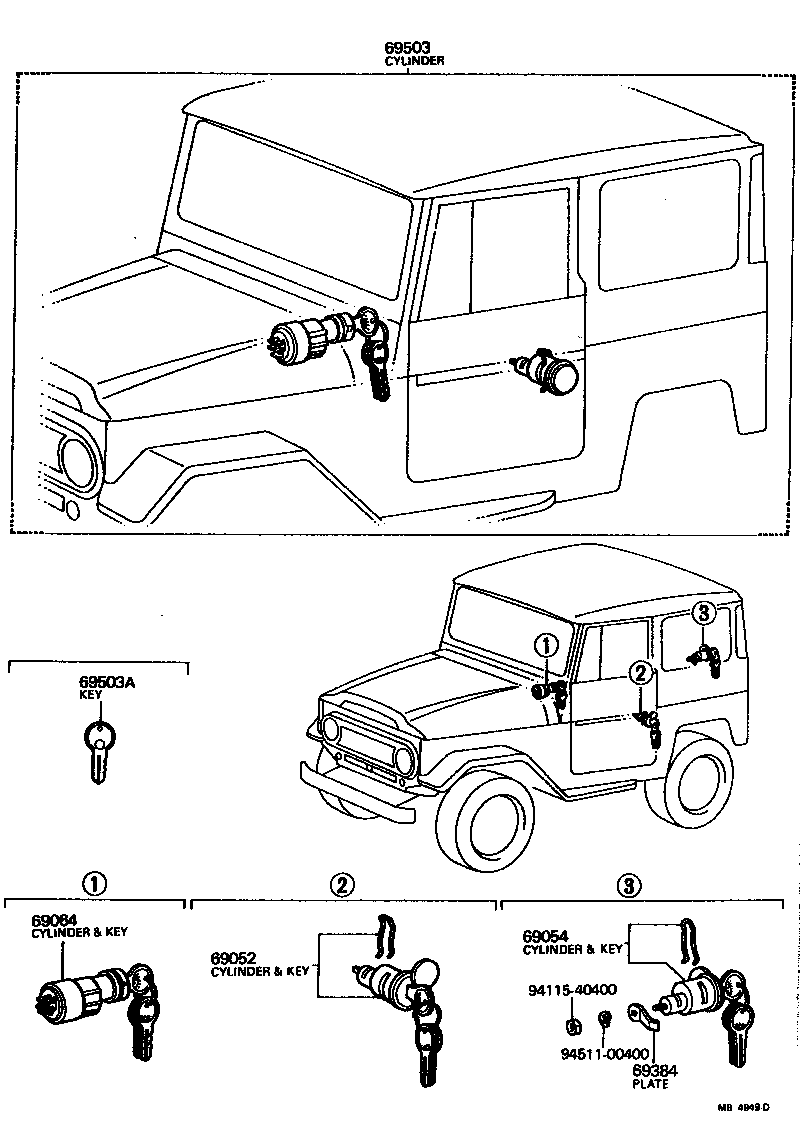 Toyota 69503-60031 CYLINDER SET, LOCK