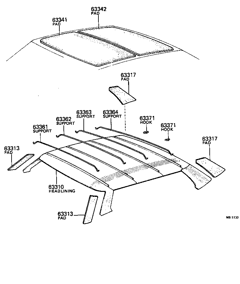 62563-14012 PAD, ROOF HEADLINING REAR GARNISH product image