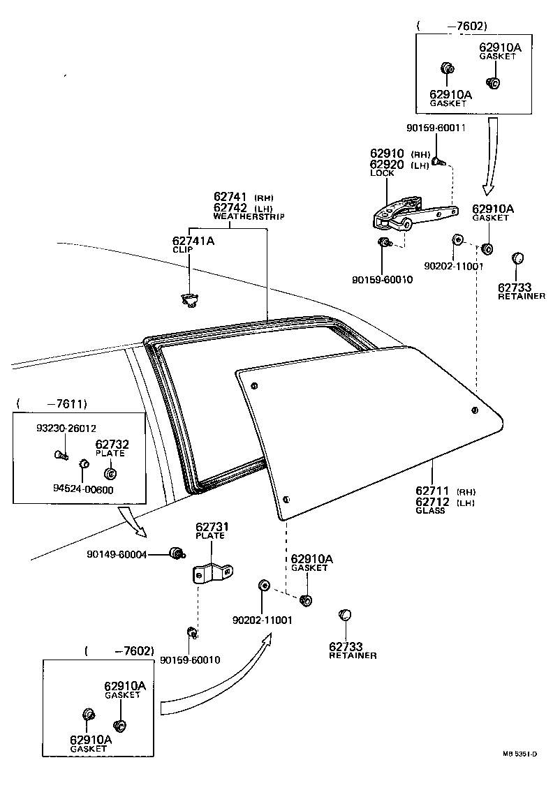 62744-13040 WEATHERSTRIP, QUARTER WINDOW, REAR LH product image