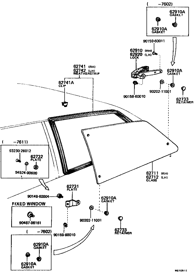 Toyota 62711-12140 GLASS, QUARTER WINDOW, RH