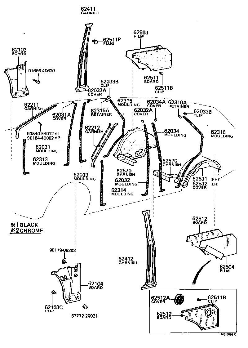 62390-12010 RETAINER ASSY, ROOF SIDE RAIL WEATHERSTRIP, LH product image