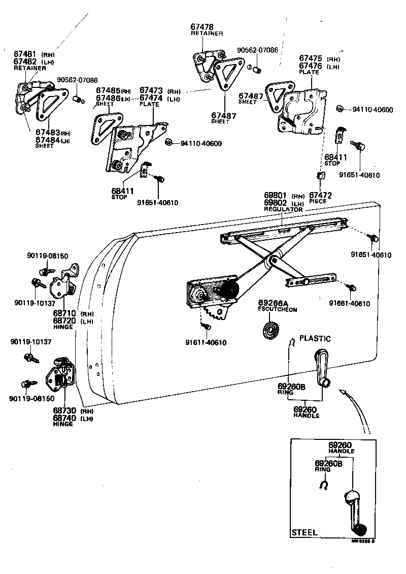 69810-12130 REGULATOR SUB-ASSY, FRONT DOOR WINDOW, RH product image