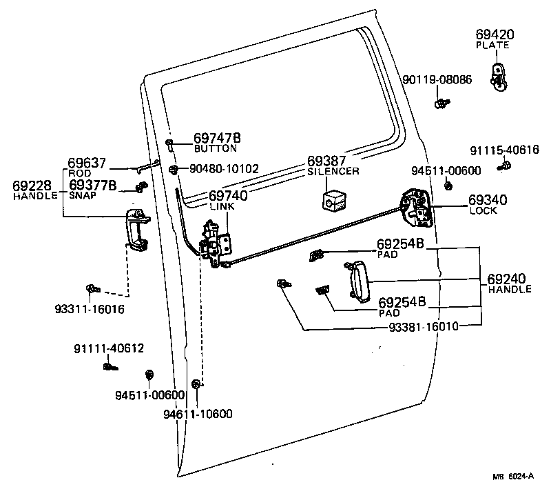 69740-95700 HANDLE, REAR DOOR INSIDE, LH product image