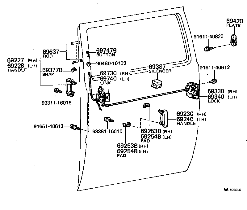 69740-87002 HANDLE, REAR DOOR INSIDE, LH product image