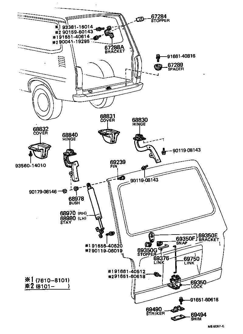 68950-87002 STAY ASSY, BACK DOOR, RH product image