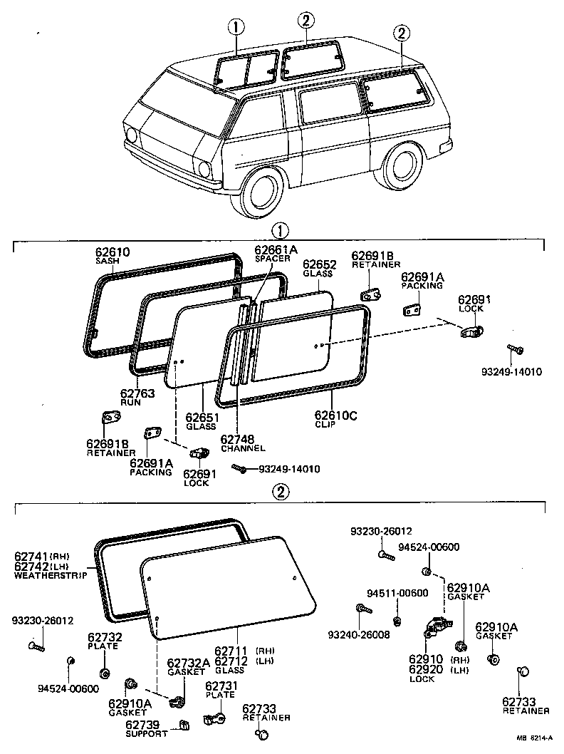 62732-95702 GLASS, SIDE WINDOW, NO.2, FRONT (FOR SLIDE TYPE) product image