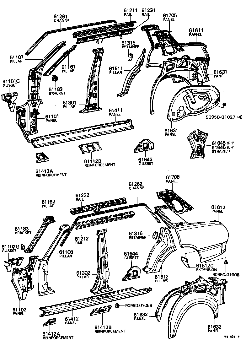 Toyota 61204-91604 RAIL, ROOF SIDE, INNER LH