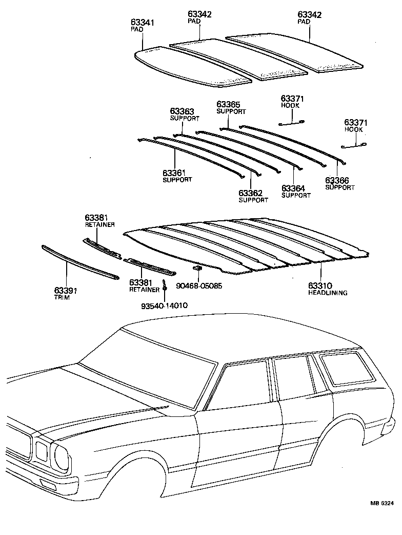 63362-22040 SUPPORT, ROOF HEADLINING, NO.5 product image