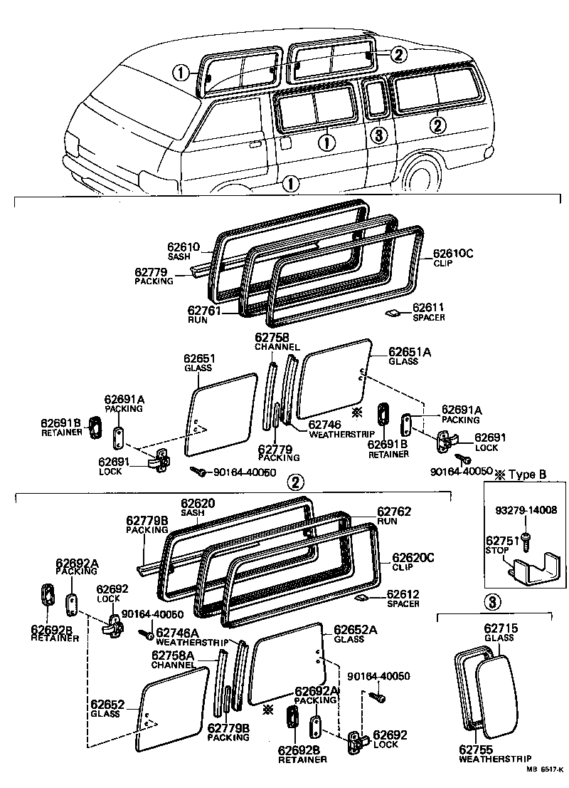 62744-90701 GLASS, SIDE WINDOW, NO.1(FOR FIXED TYPE) product image