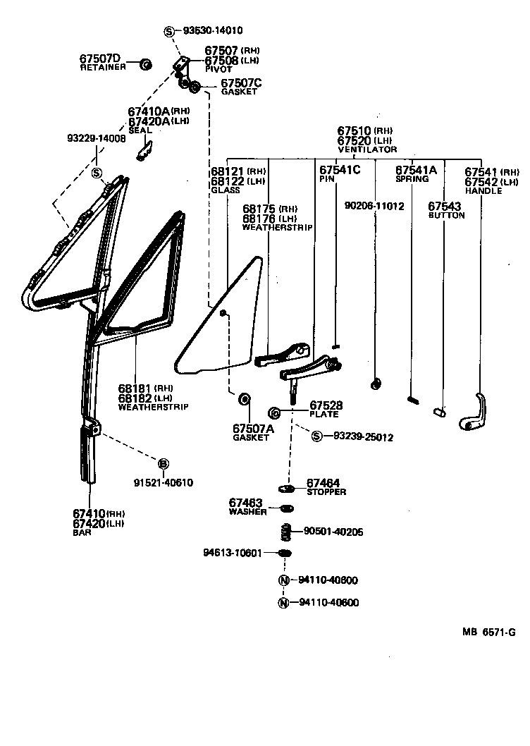 67458-95A00 SEAL, FRONT DOOR DIVISION BAR, LH NO.1 product image