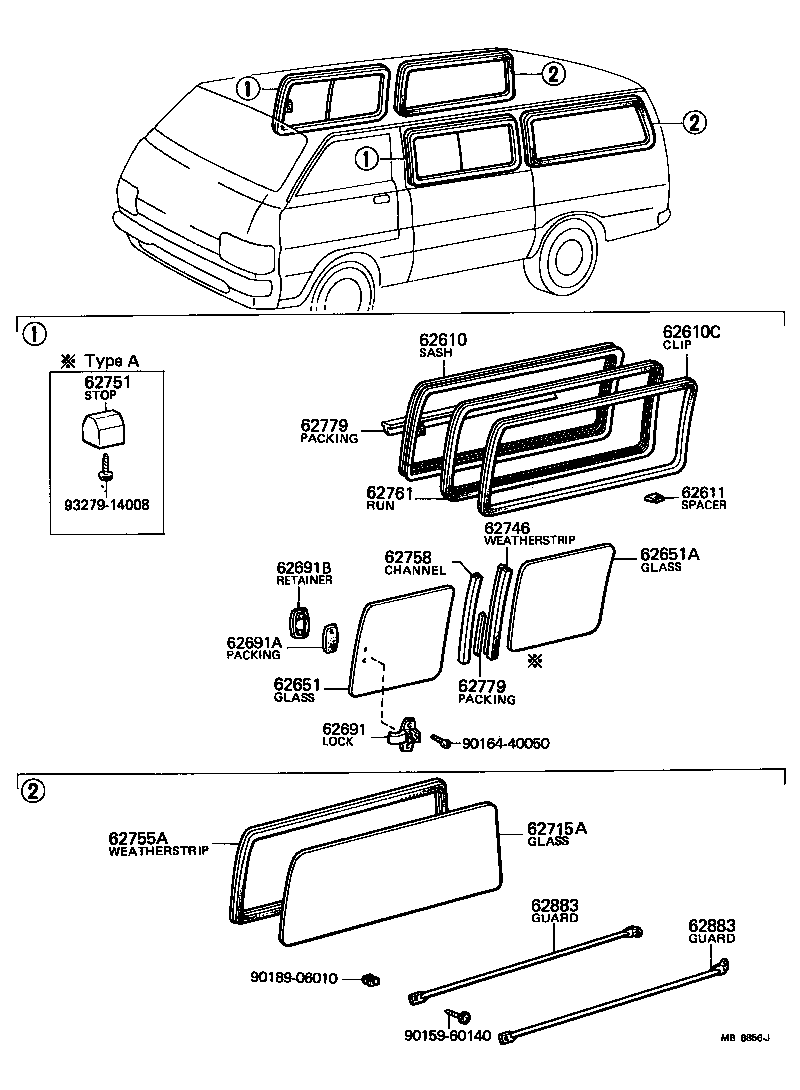 62744-90701 GLASS, SIDE WINDOW, NO.1(FOR FIXED TYPE) product image