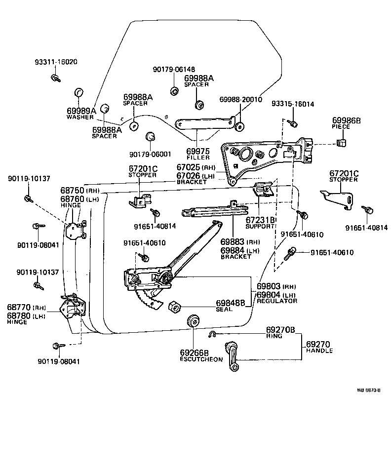 69840-30090 REGULATOR SUB-ASSY, REAR DOOR WINDOW, LH product image