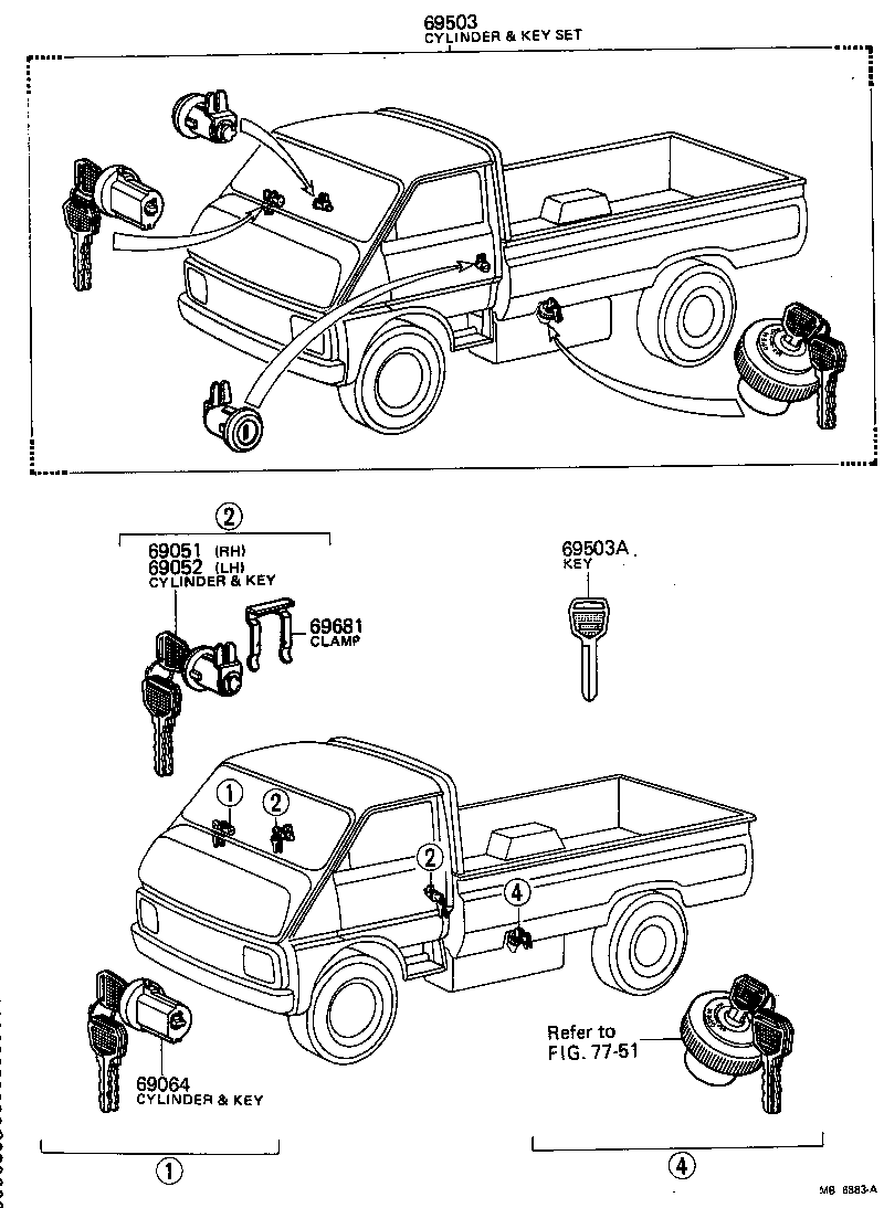 69052-95010 CYLINDER & KEY SET, DOOR LOCK, LH product image